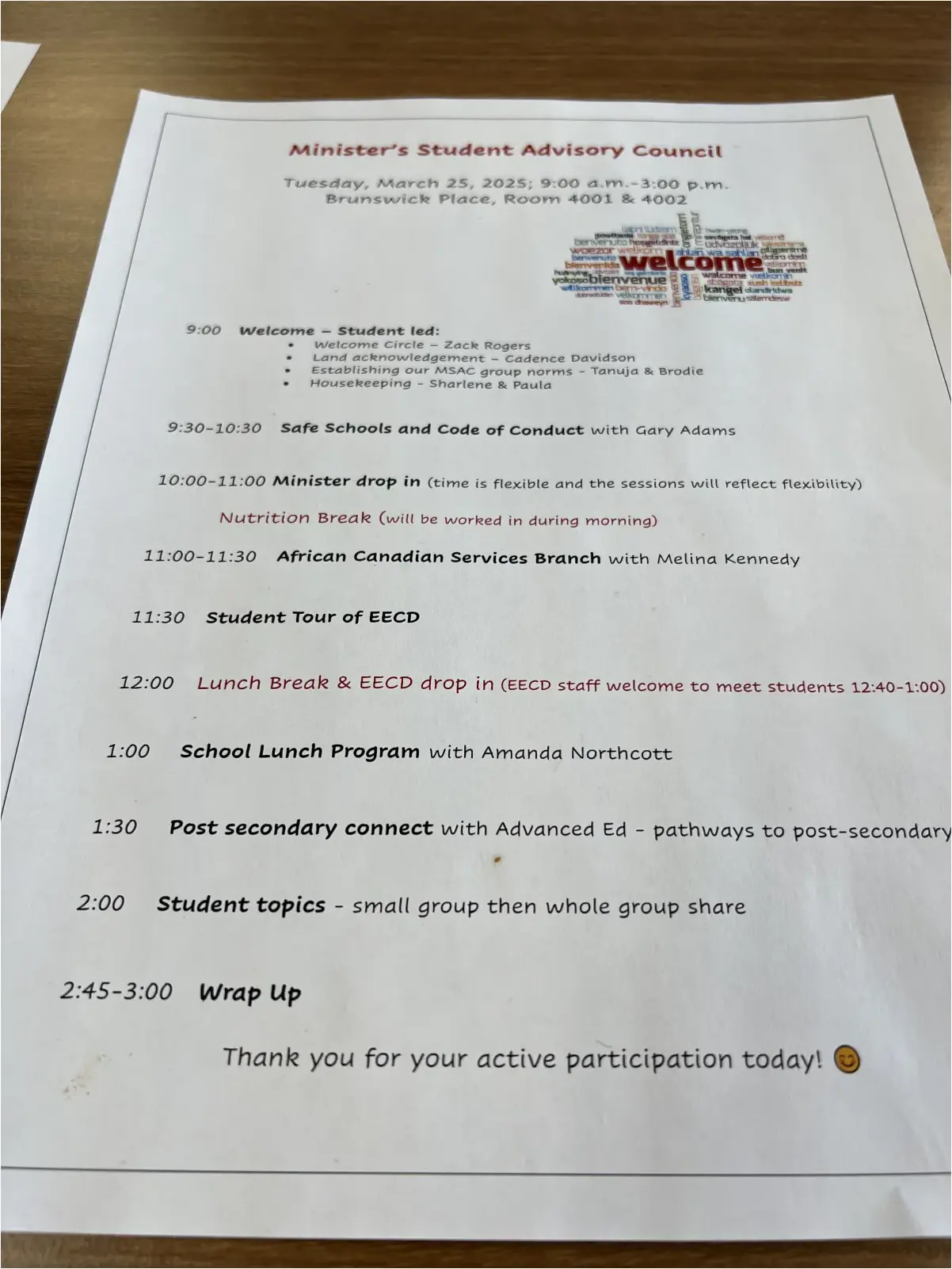 Sample MSAC Agenda